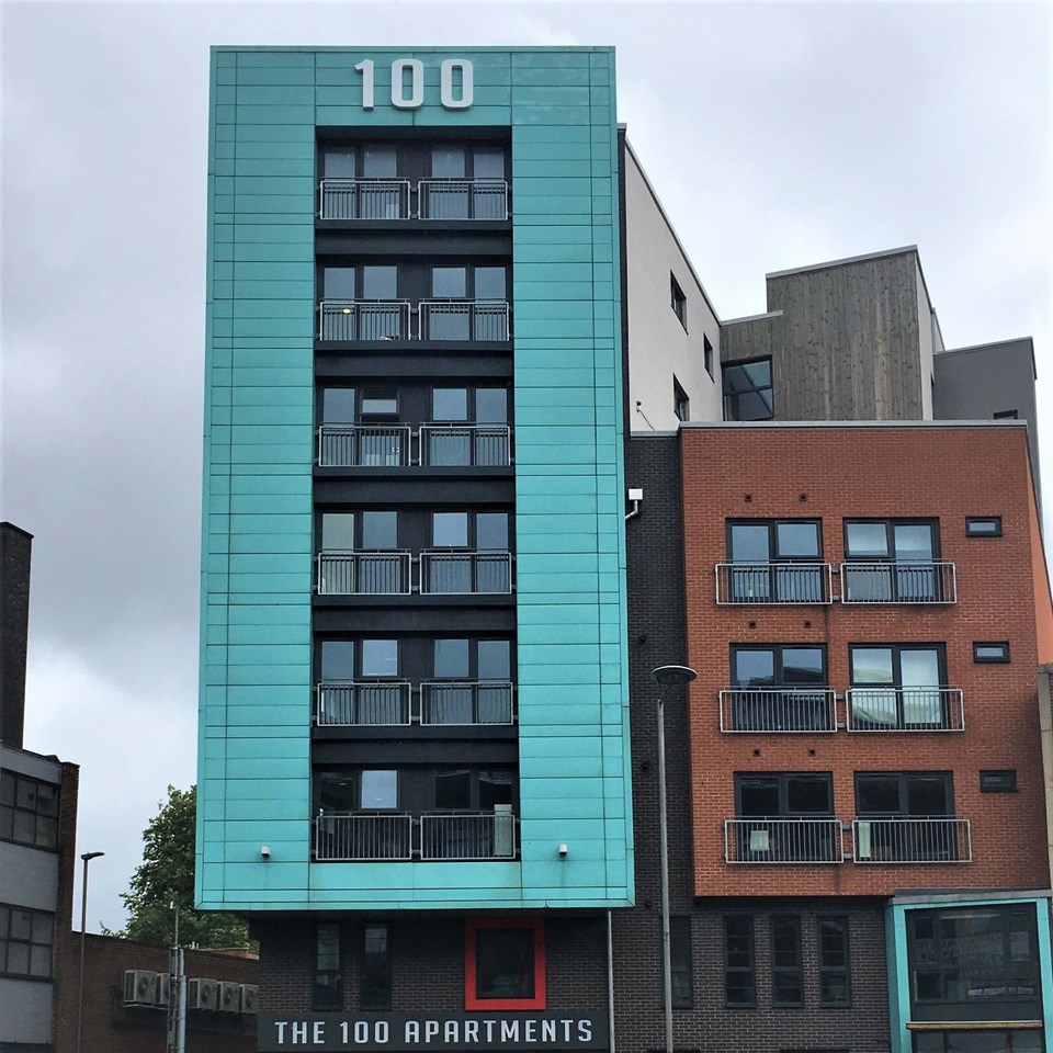 Built Up Aluminium Letters & Illuminated Fret Cut Tray The 100 Apartments Signs Express Leicester