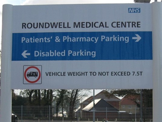 Norwich Panel And Post Entrance Sign For Roundwell Medical