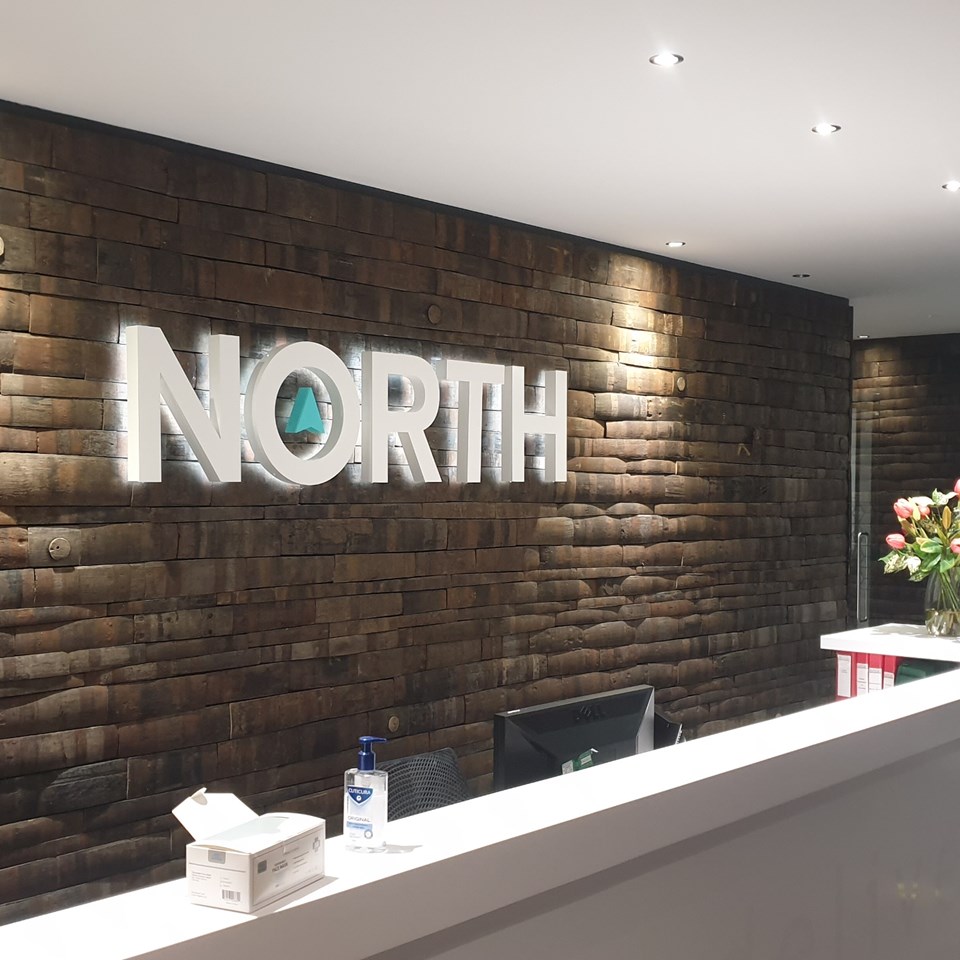 Interior Reception Logo Sign For North By Signs Express Glasgow