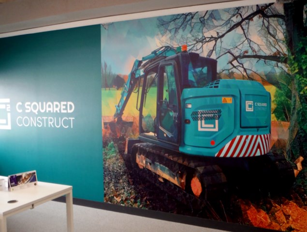 Custom designed and printed wallpaper supplied and fitted by Signs Express Exeter for  C Squared Construct