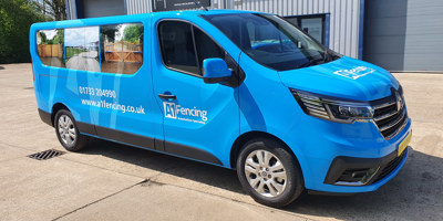 Full wrap for A1 fencing with blue vinyl and prints
