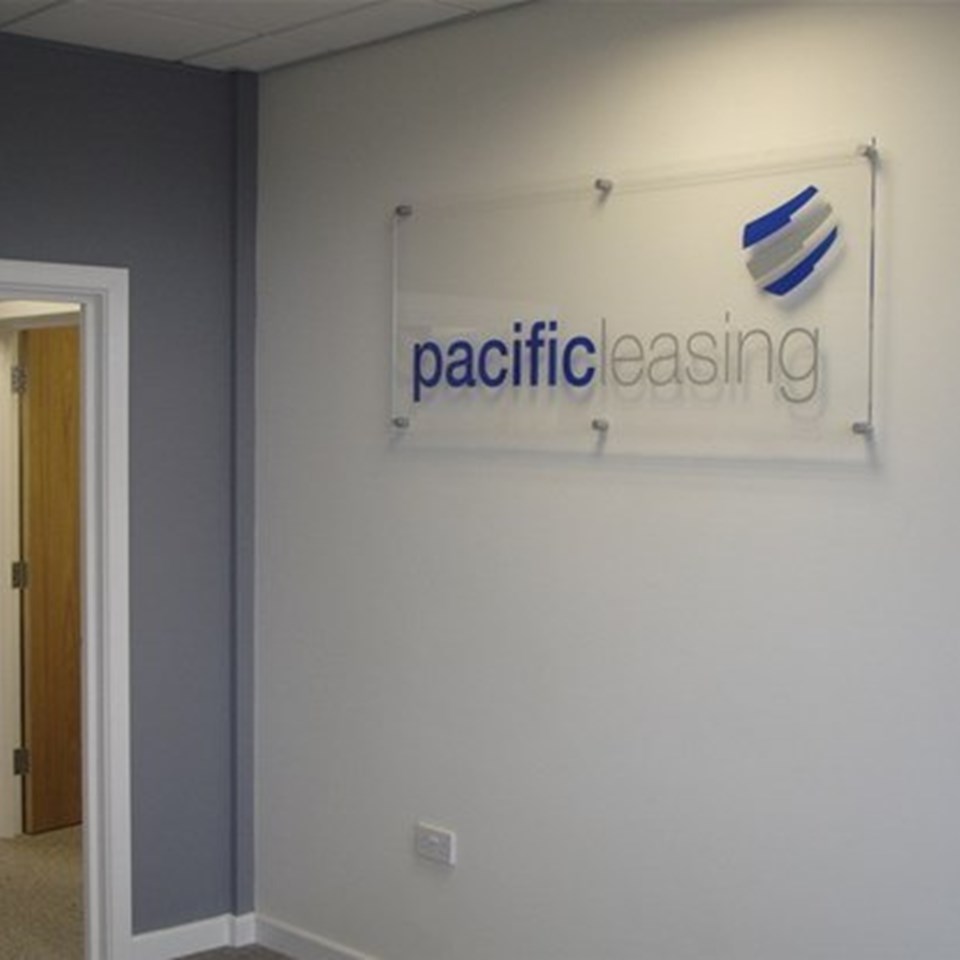 37 223 Interior Sign For Pacific Leasing Using 10Mm Clear Acrylic Panel With Flame Polished Edges