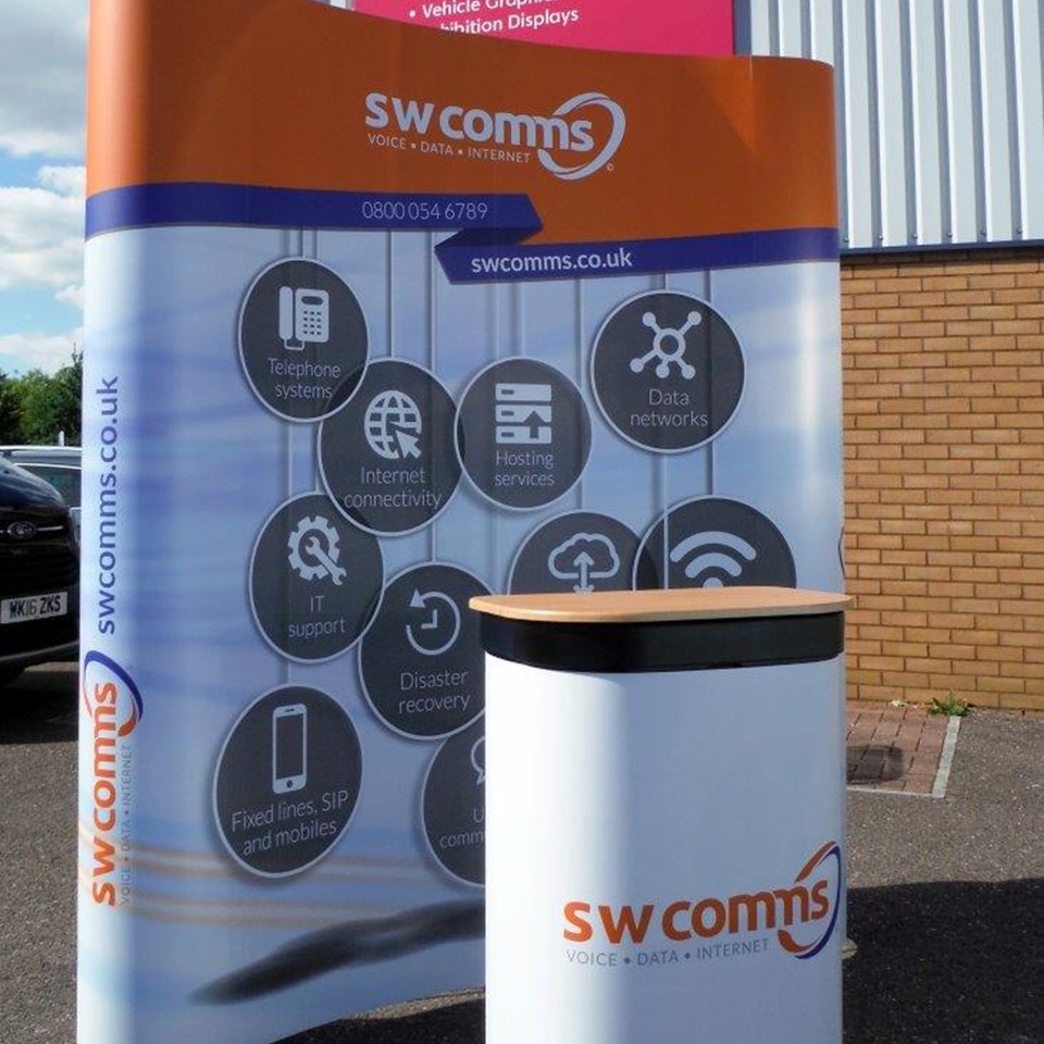 Curved Pop Up Exhibition Display With Transit Case And Table Top For SW Comms, Exeter