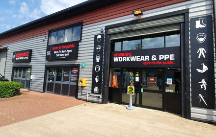 Illuminated tray signs for Howsafe Workwear & PPE shop