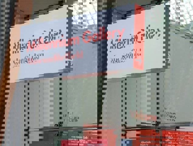 Millennium Gallery Hanging Information Sign Sheffield